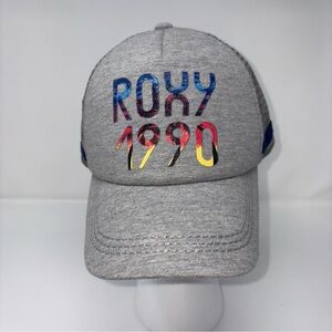 Roxy 1990 SnapBack Adjustable Mesh Hat Grey W/ Blue, Red, Yellow Logo